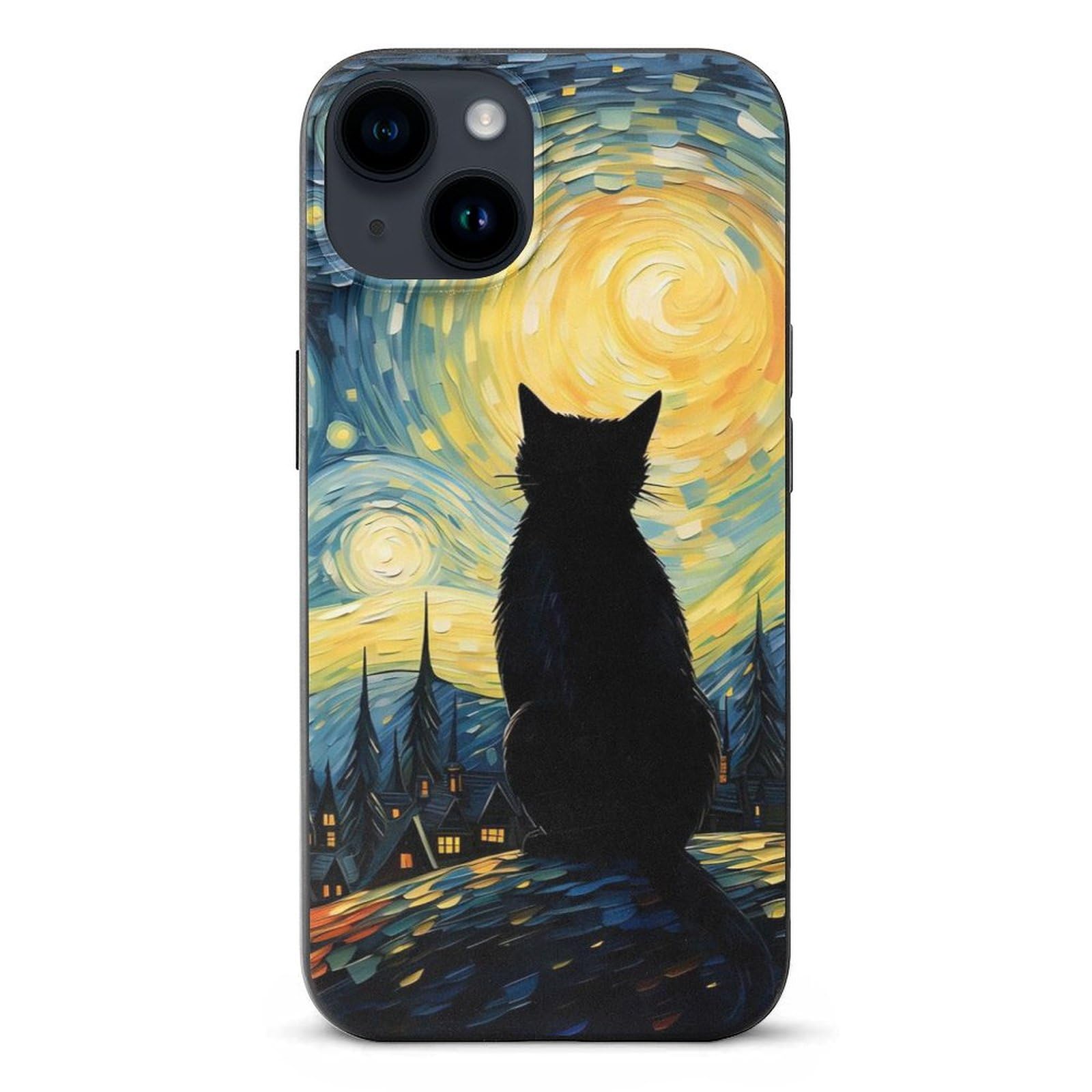 Amazon.co.jp: iPhone14 Pro用ケース 星月夜 黒猫 ネコ柄 猫柄